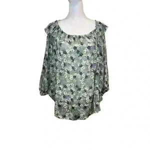 NWT Zac & Rachel Women's Size 3X Plus Floral Green Blouse